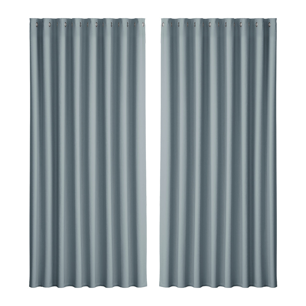 Artiss 2X Blockout Curtains Eyelet 300x230cm Grey - SILBERSHELL