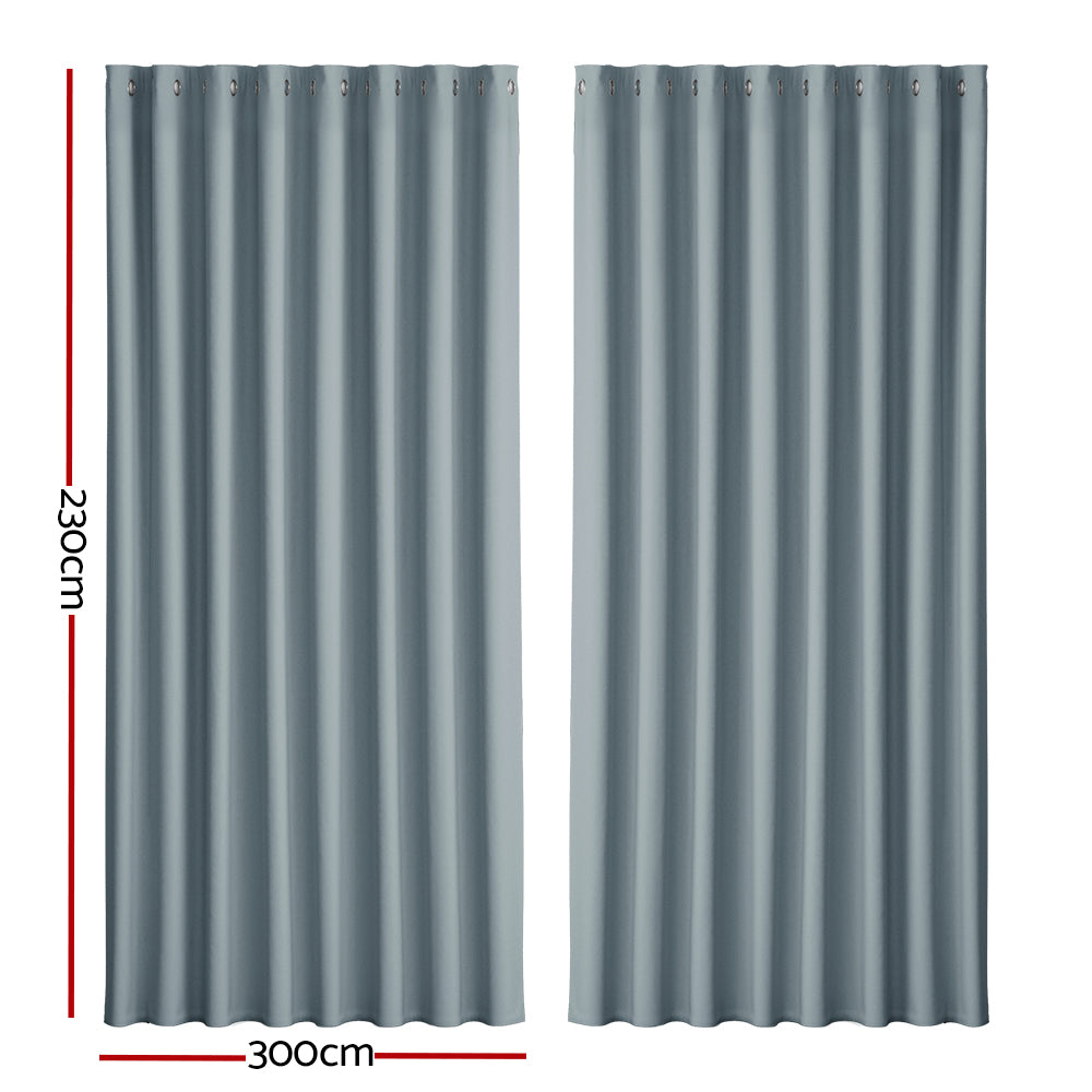 Artiss 2X Blockout Curtains Eyelet 300x230cm Grey - SILBERSHELL