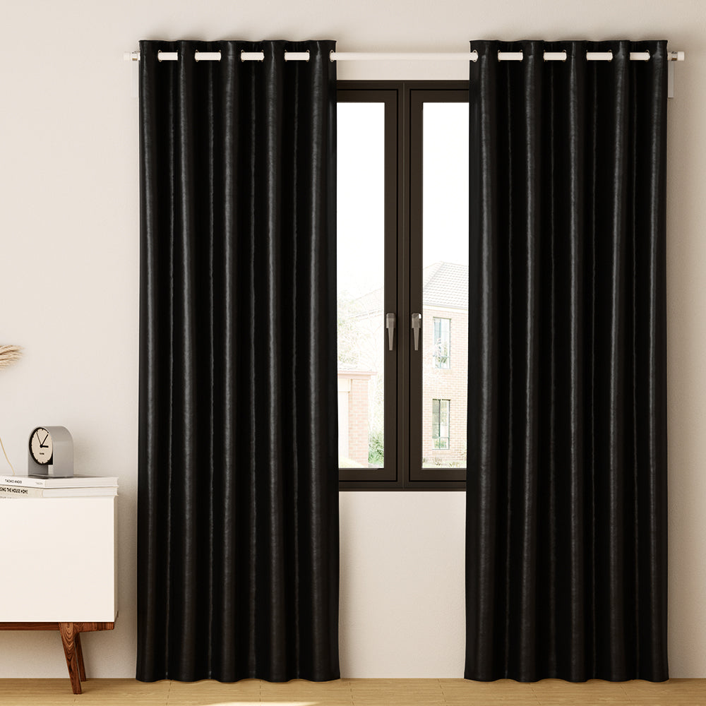 Artiss 2X Blockout Curtains Eyelet 140x230cm Black Shine - SILBERSHELL