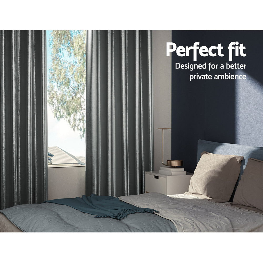 Artiss 2X Blockout Curtains Eyelet 140x230cm Grey Shine - SILBERSHELL