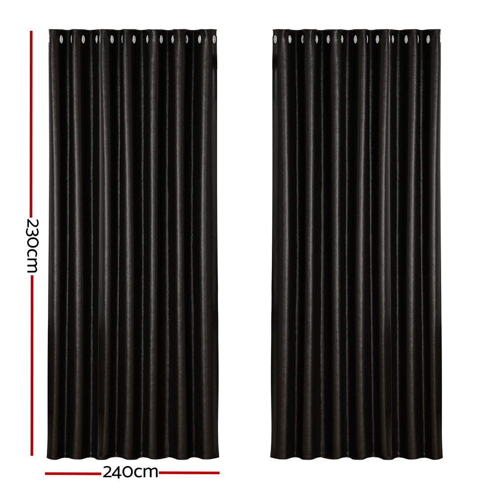 Artiss 2X Blockout Curtains Eyelet 240x230cm Black Shine - SILBERSHELL