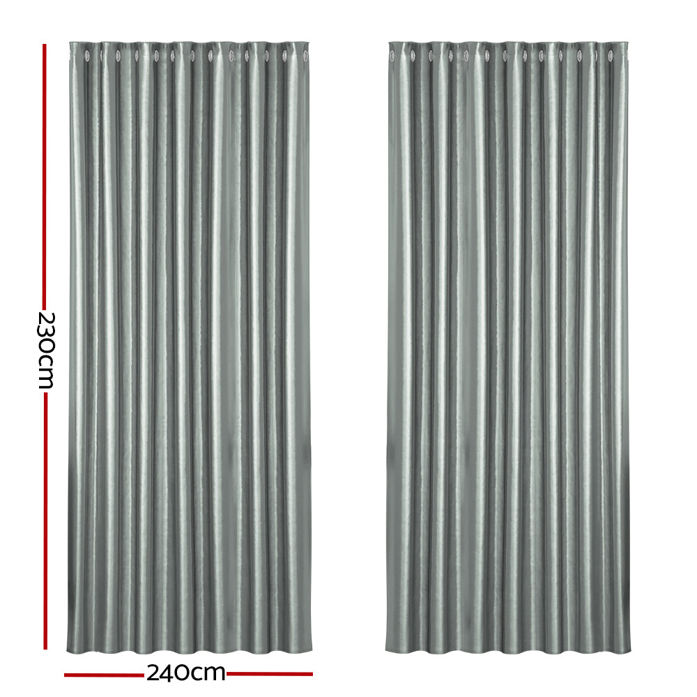 Artiss 2X Blockout Curtains Eyelet 240x230cm Grey Shine - SILBERSHELL