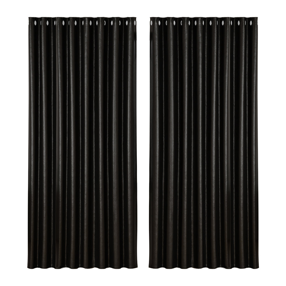 Artiss 2X Blockout Curtains Eyelet 300x230cm Black Shine - SILBERSHELL