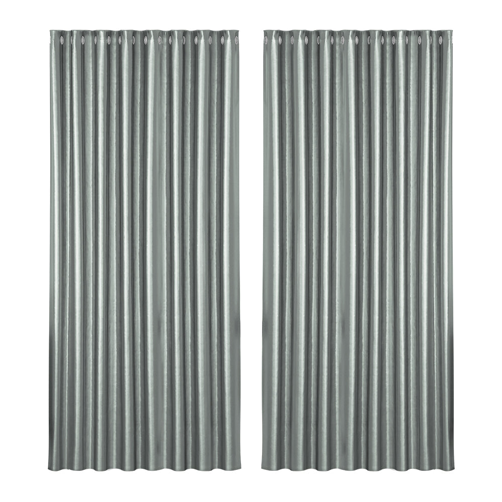 Artiss 2X Blockout Curtains Eyelet 300x230cm Grey Shine - SILBERSHELL