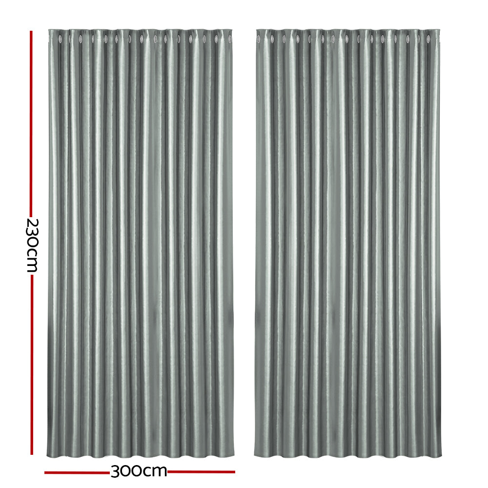 Artiss 2X Blockout Curtains Eyelet 300x230cm Grey Shine - SILBERSHELL