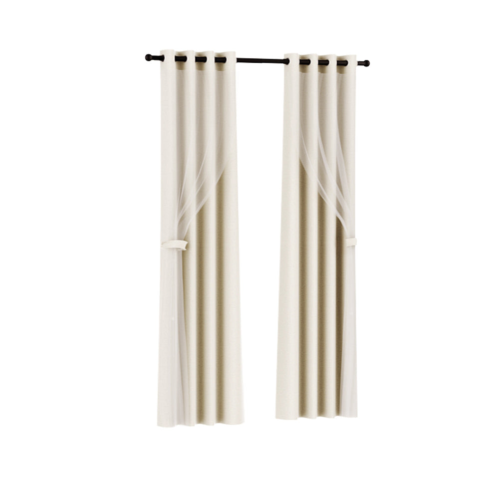 Artiss 2X 132x160cm Blockout Sheer Curtains Beige - SILBERSHELL