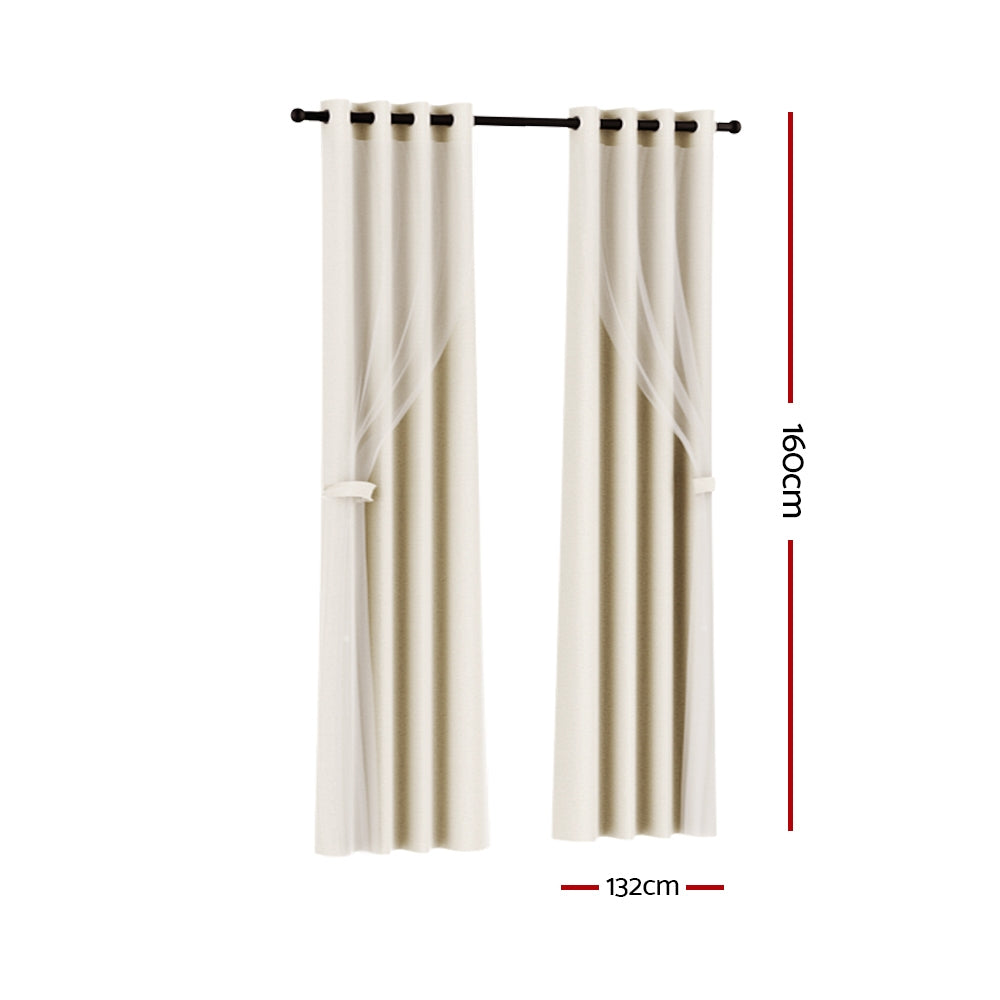 Artiss 2X 132x160cm Blockout Sheer Curtains Beige - SILBERSHELL