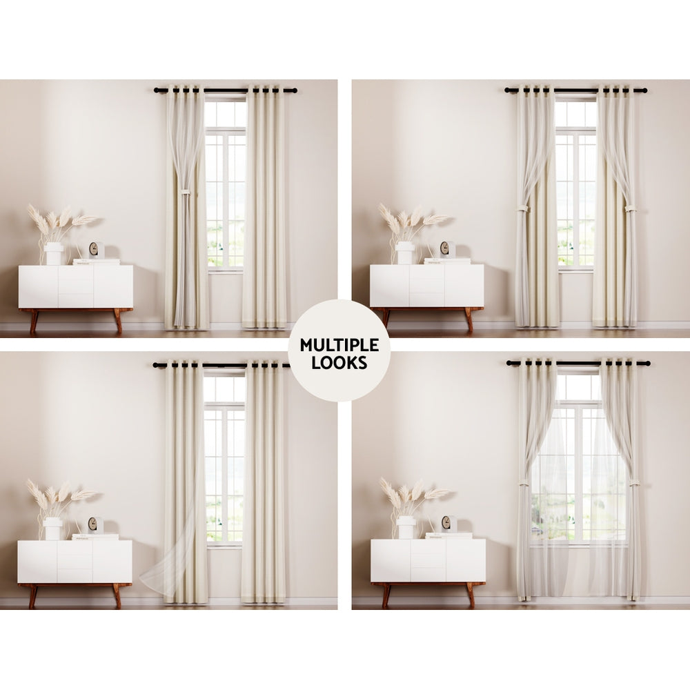 Artiss 2X 132x160cm Blockout Sheer Curtains Beige - SILBERSHELL