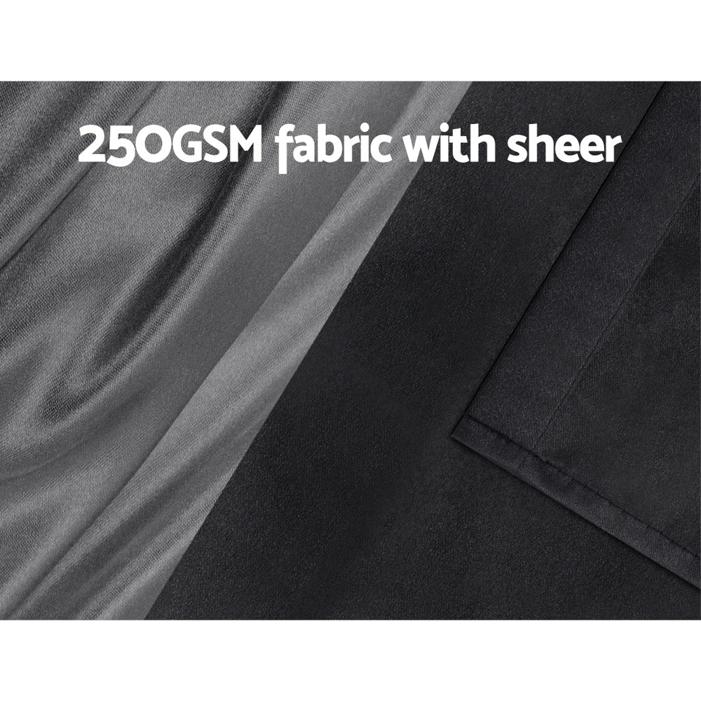 Artiss 2X 132x160cm Blockout Sheer Curtains Black - SILBERSHELL