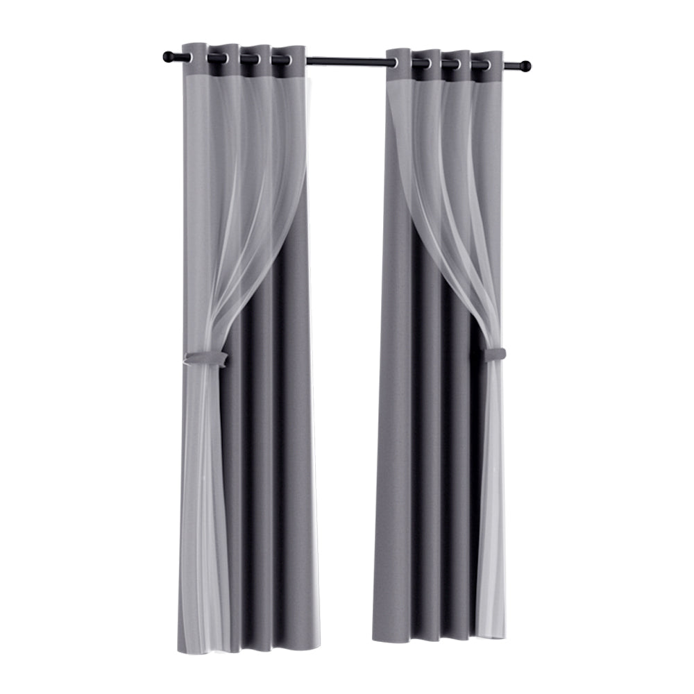 Artiss 2X 132x160cm Blockout Sheer Curtains Charcoal - SILBERSHELL