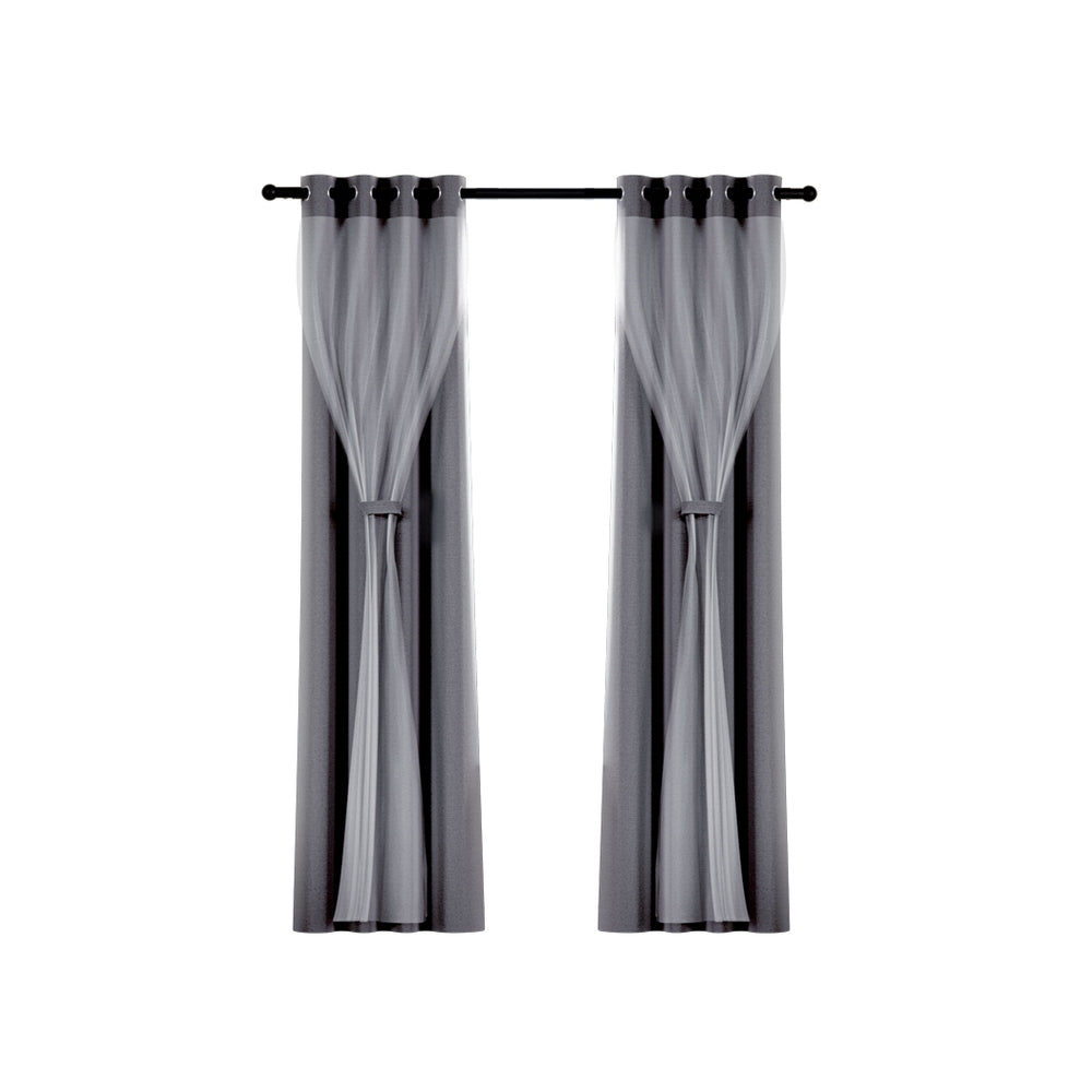 Artiss 2X 132x160cm Blockout Sheer Curtains Charcoal - SILBERSHELL