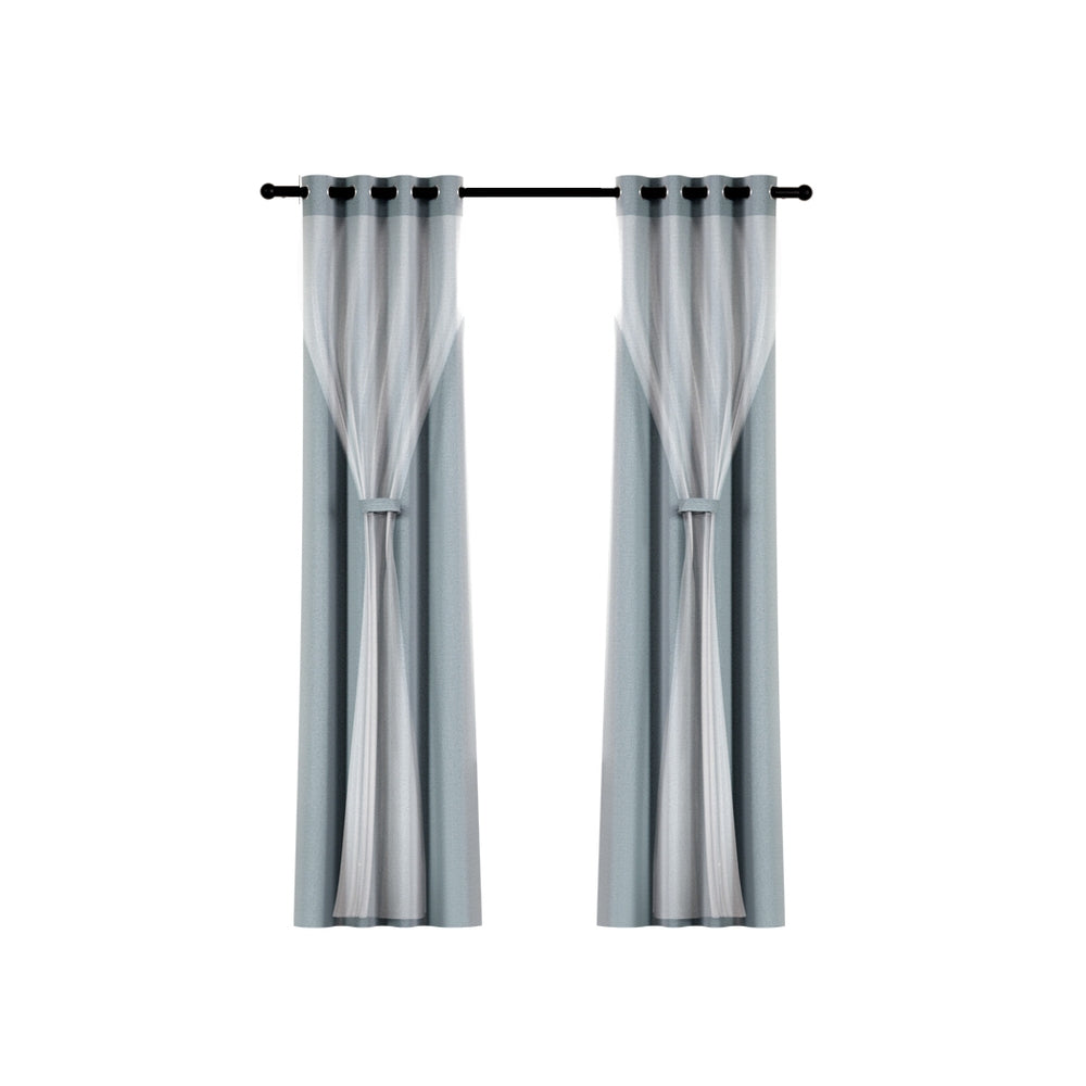 Artiss 2X 132x160cm Blockout Sheer Curtains Light Grey - SILBERSHELL