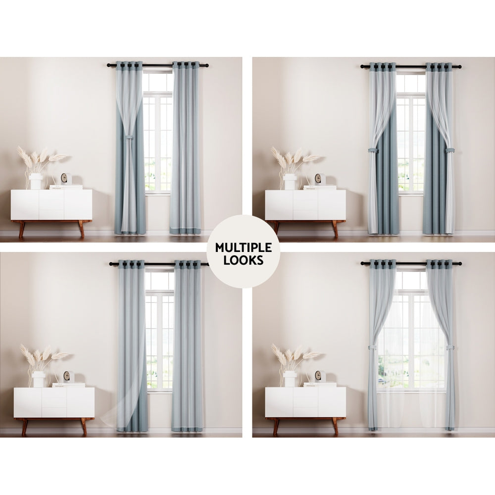 Artiss 2X 132x160cm Blockout Sheer Curtains Light Grey - SILBERSHELL