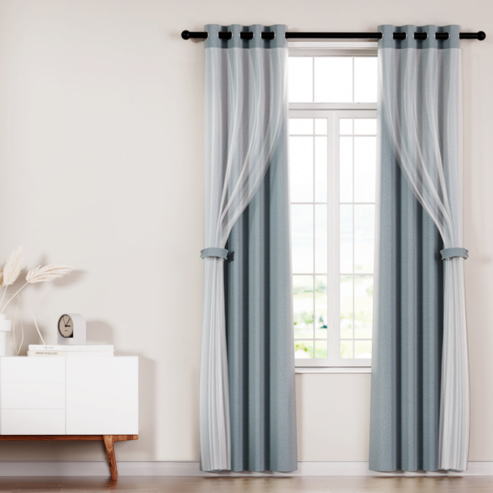 Artiss 2X 132x160cm Blockout Sheer Curtains Light Grey - SILBERSHELL