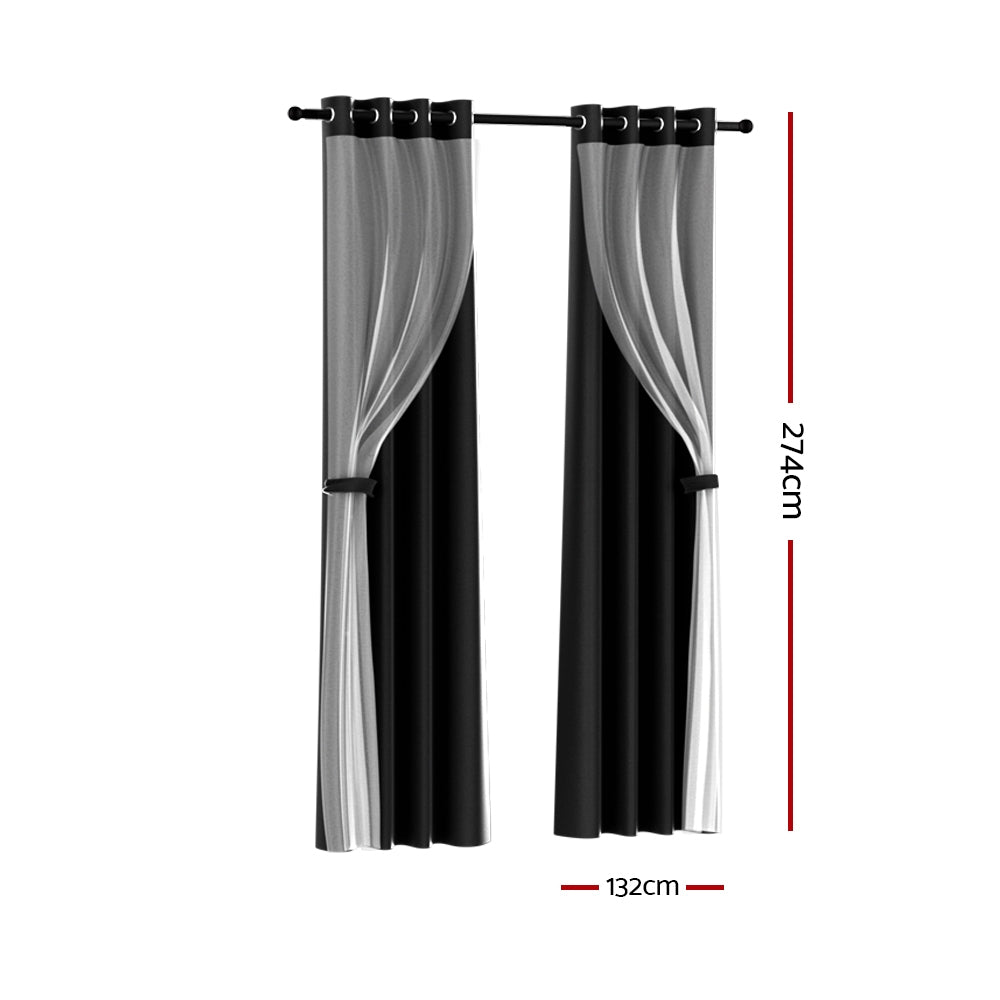 Artiss 2X 132x274cm Blockout Sheer Curtains Black - SILBERSHELL