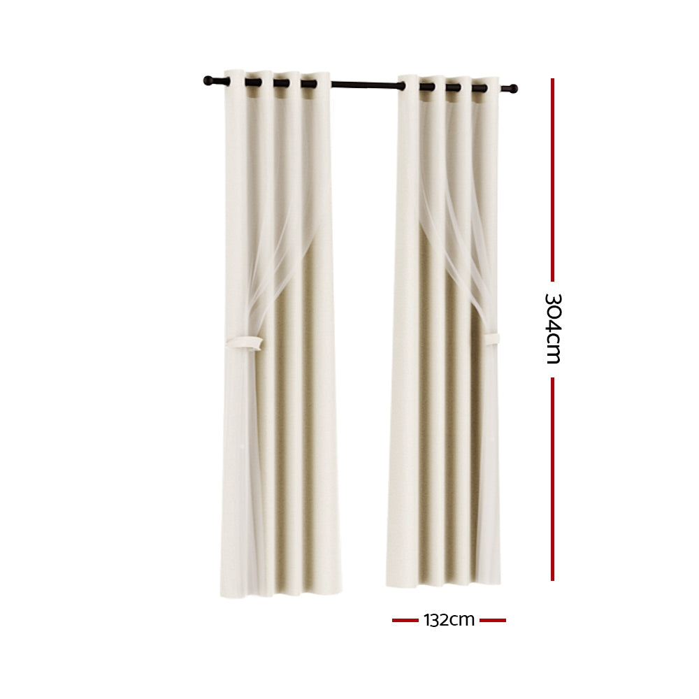 Artiss 2X 132x304cm Blockout Sheer Curtains Beige - SILBERSHELL