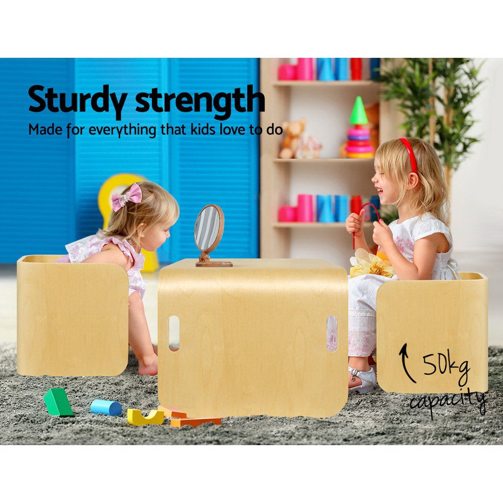 Keezi 3PCS Kids Table and Chairs Set Multifunctional Storage Desk - SILBERSHELL