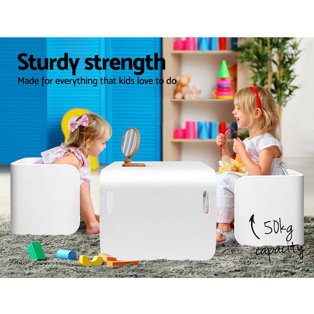 Keezi 3 PC Nordic Kids Table Chair Set White Desk Activity Compact Children - SILBERSHELL