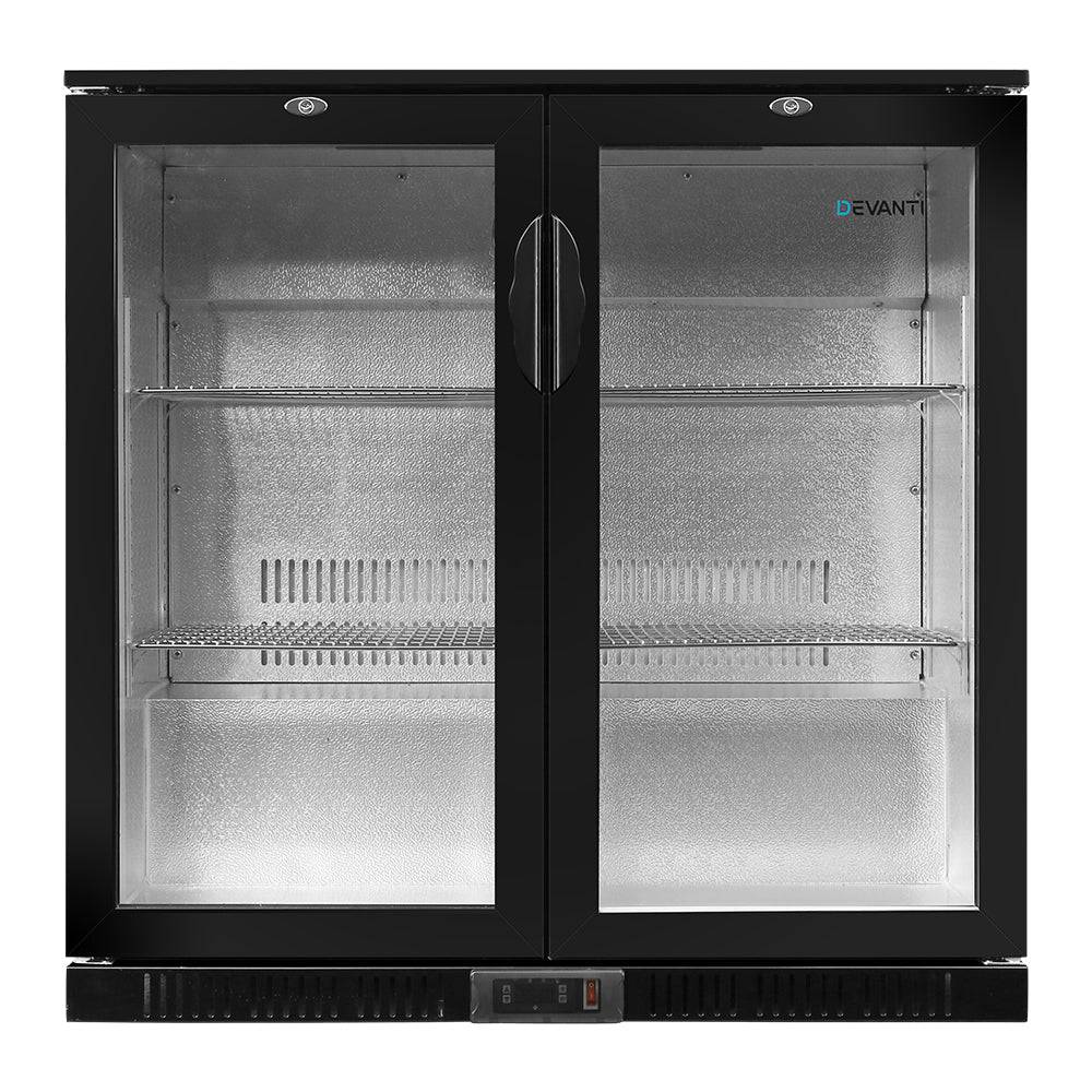 Devanti Bar Fridge 2 Glass Door Commercial Display Freeer Drink Beverage Cooler Black - SILBERSHELL™