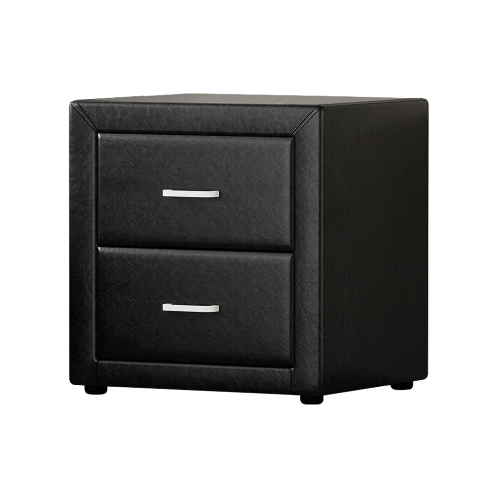 Artiss PVC Leather Bedside Table - Black - SILBERSHELL