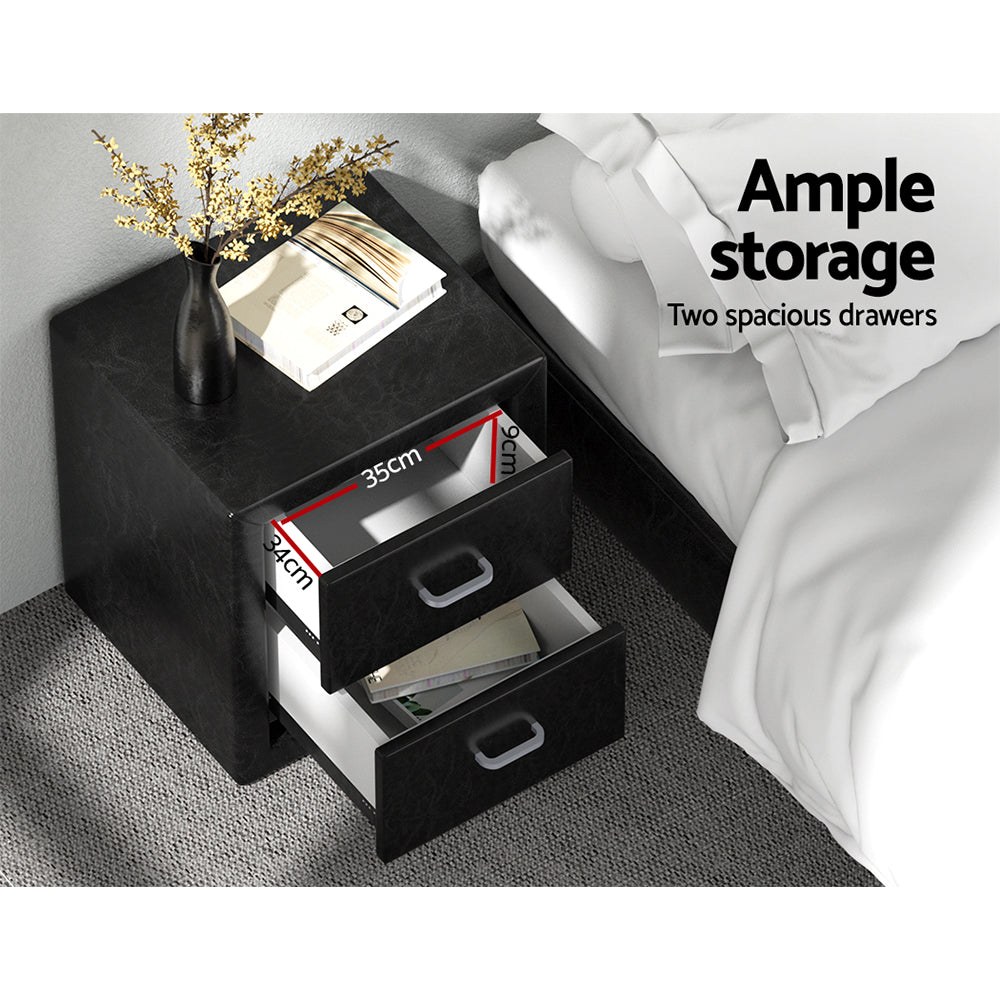 Artiss PVC Leather Bedside Table - Black - SILBERSHELL