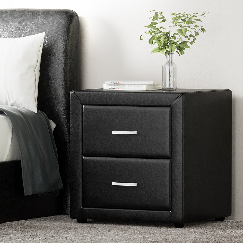 Artiss PVC Leather Bedside Table - Black - SILBERSHELL