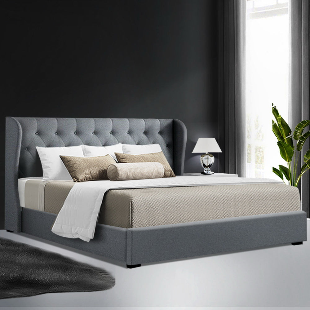 Artiss Bed Frame King Size Gas Lift Grey ISSA - SILBERSHELL