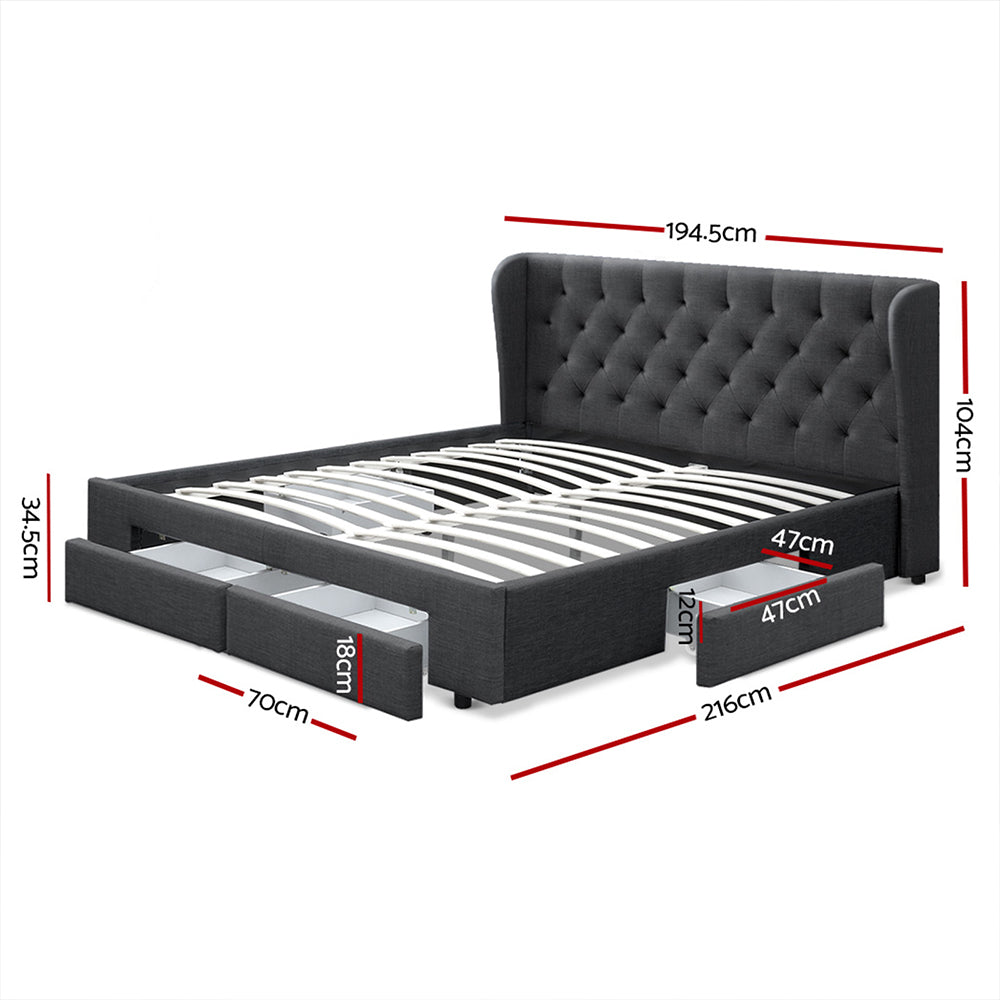 Artiss Bed Frame King Size with 4 Drawers Charcoal MILA - SILBERSHELL