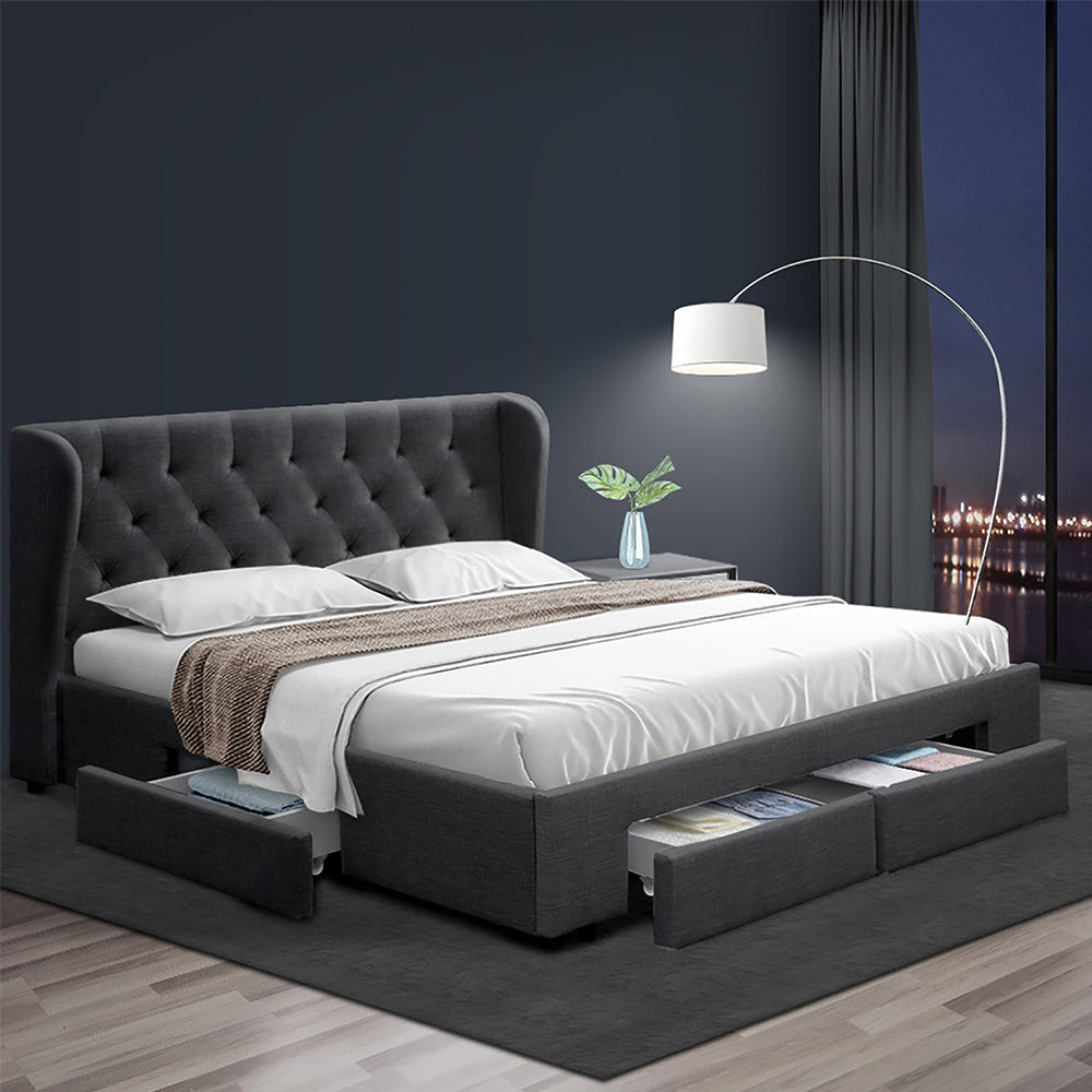 Artiss Bed Frame King Size with 4 Drawers Charcoal MILA - SILBERSHELL
