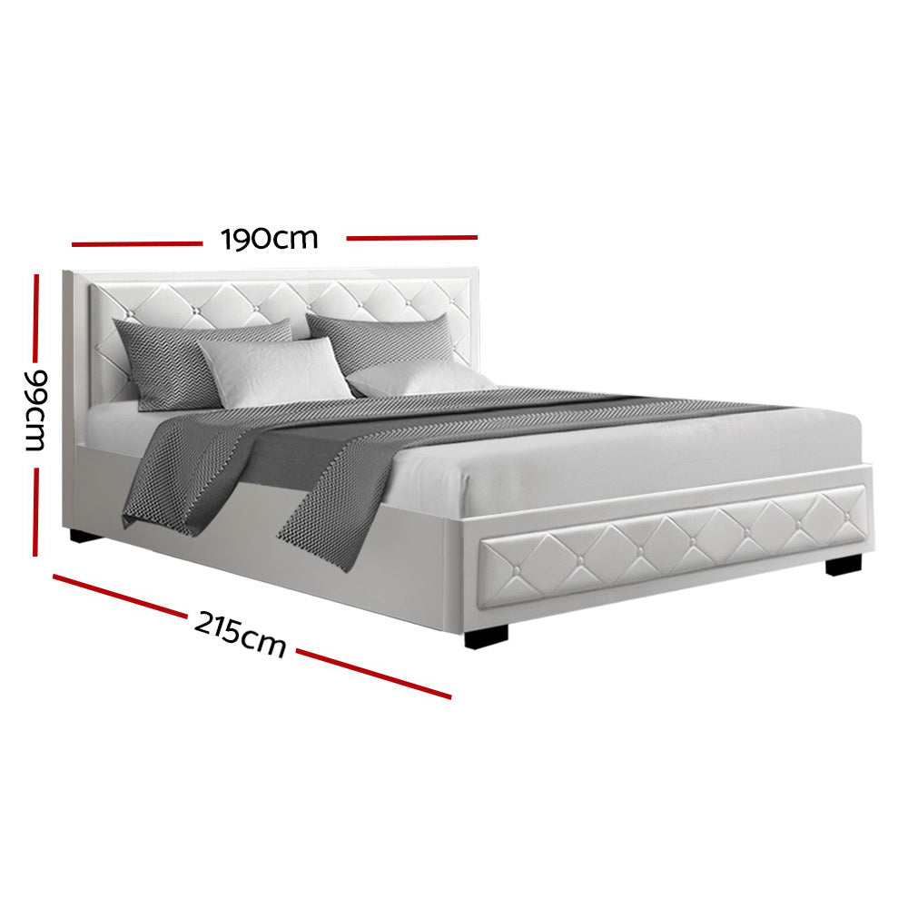 Artiss Bed Frame King Size Gas Lift White TIYO - SILBERSHELL