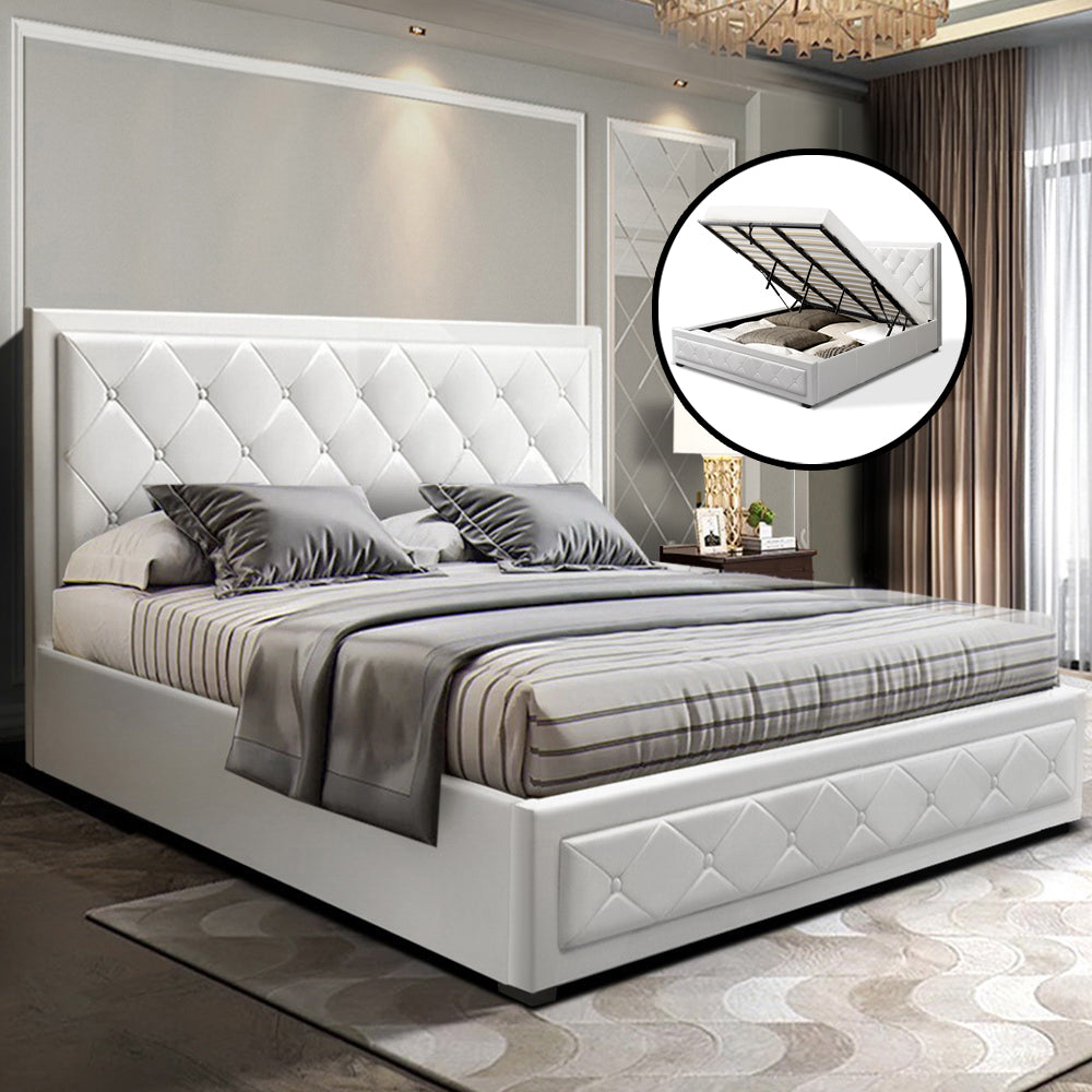 Artiss Bed Frame King Size Gas Lift White TIYO - SILBERSHELL