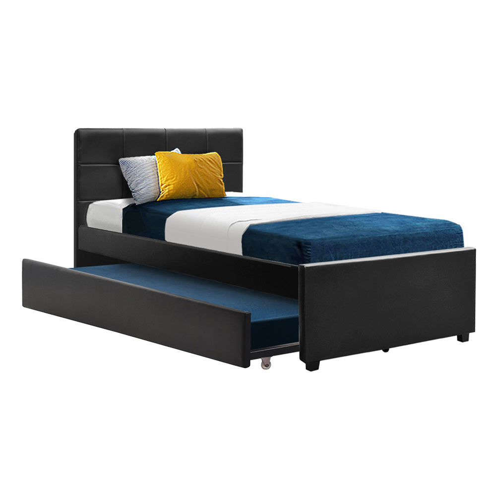 Artiss Bed Frame King Single Size Trundle Daybed Black - SILBERSHELL