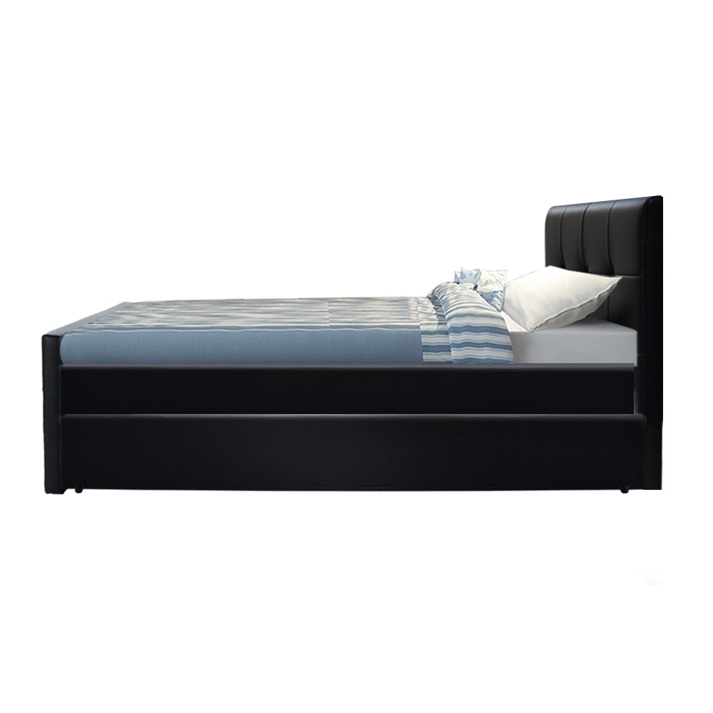 Artiss Bed Frame King Single Size Trundle Daybed Black - SILBERSHELL