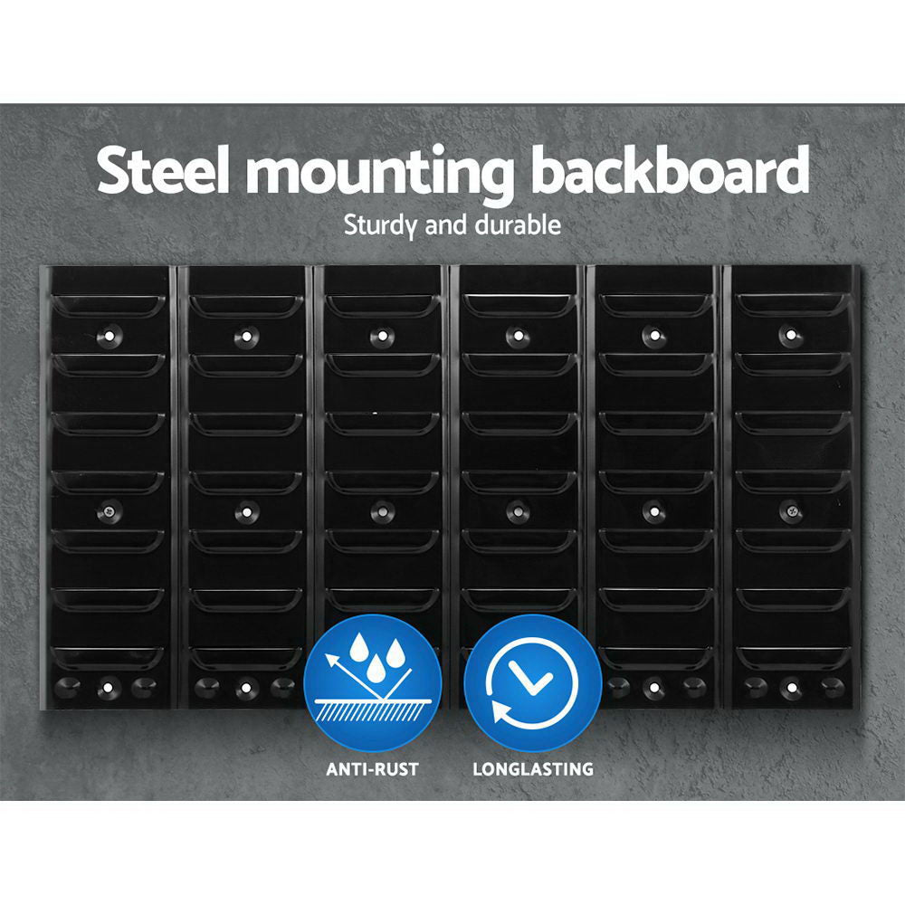 24 Bin Wall Mounted Rack Storage Tools Steel Board Organiser Work Bench Garage - SILBERSHELL