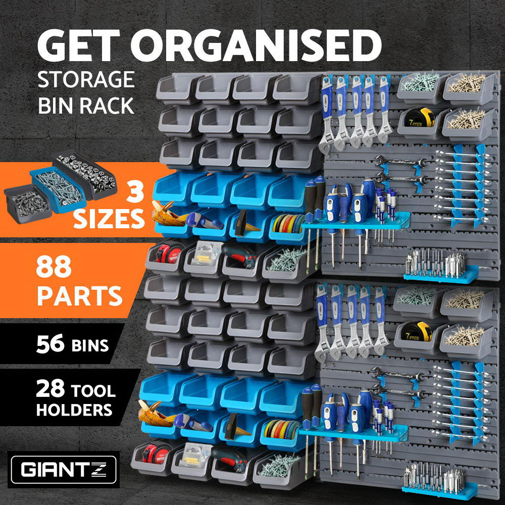 Giantz 88 Parts Wall-Mounted Storage Bin Rack Tool Garage Shelving Organiser Box - SILBERSHELL