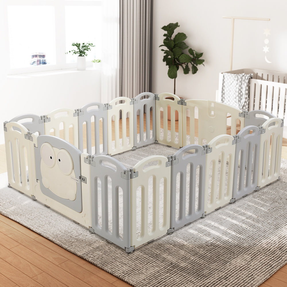 Keezi Baby Playpen 16 Panels Foldable Toddler Fence Safety Play Activity Centre - SILBERSHELL