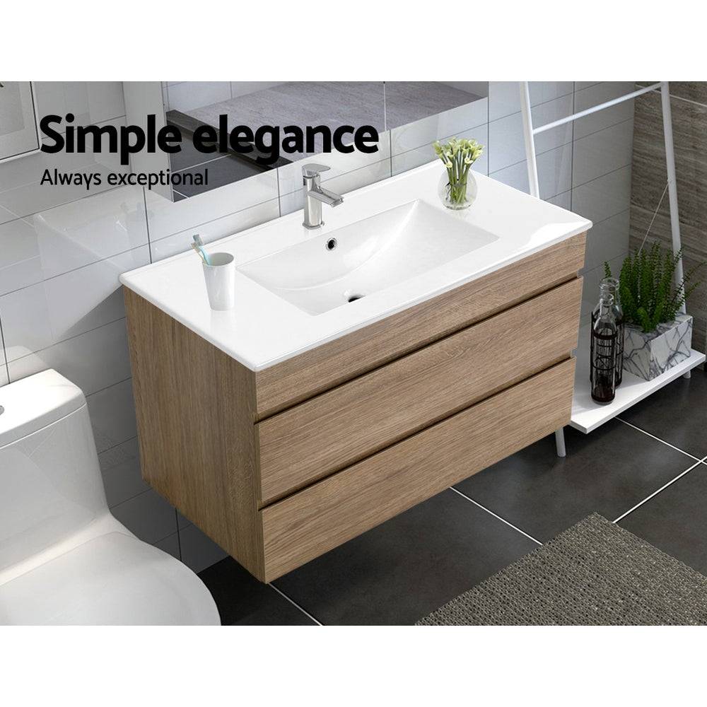 Cefito 900mm Bathroom Vanity Cabinet Wash Basin Unit Sink Storage Wall Mounted Oak White - SILBERSHELL™