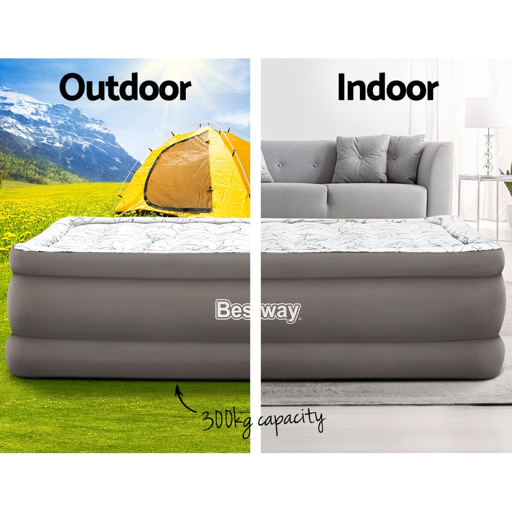 Bestway Air Mattress Bed Queen Size Inflatable Flocked Camping Beds 56CM - SILBERSHELL