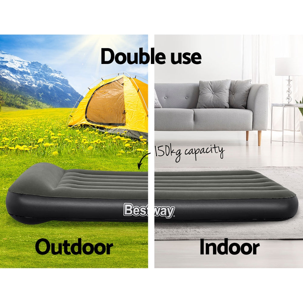Bestway Air Mattress Single Bed Inflatable Flocked Camping Beds 30CM - SILBERSHELL