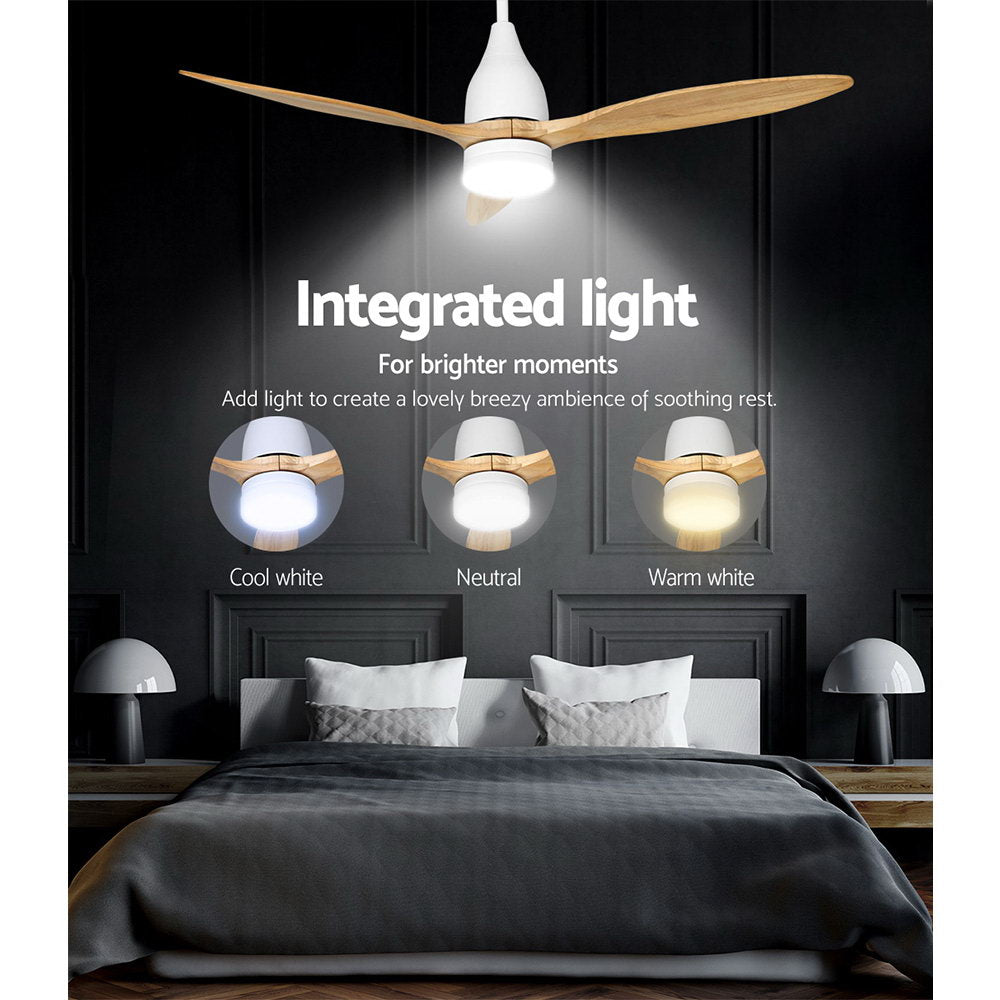 Devanti 52'' Ceiling Fan LED Light Remote Control Wooden Blades Timer 1300mm - SILBERSHELL