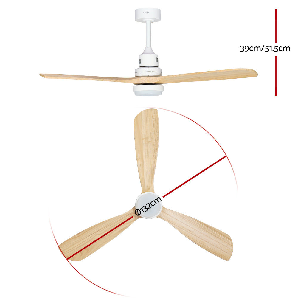 Devanti 52'' Ceiling Fan LED Light Remote Control Wooden Blades Timer Fans - SILBERSHELL