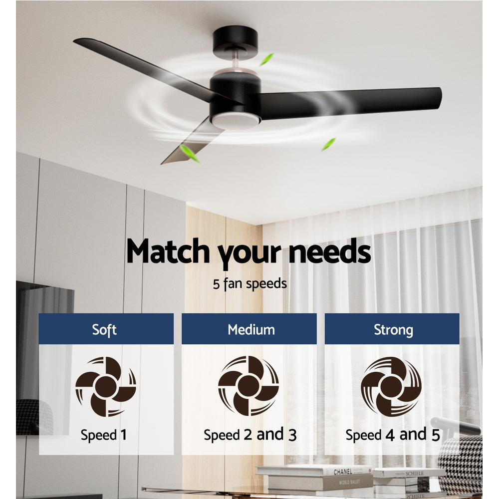 Devanti 52" Ceiling Fan 1300mm DC Motor with Light Black - SILBERSHELL