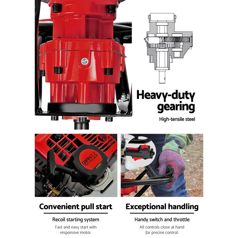 Giantz Post Hole Digger Petrol Diggers Only Motor Complete Earth Auger 92CC - SILBERSHELL