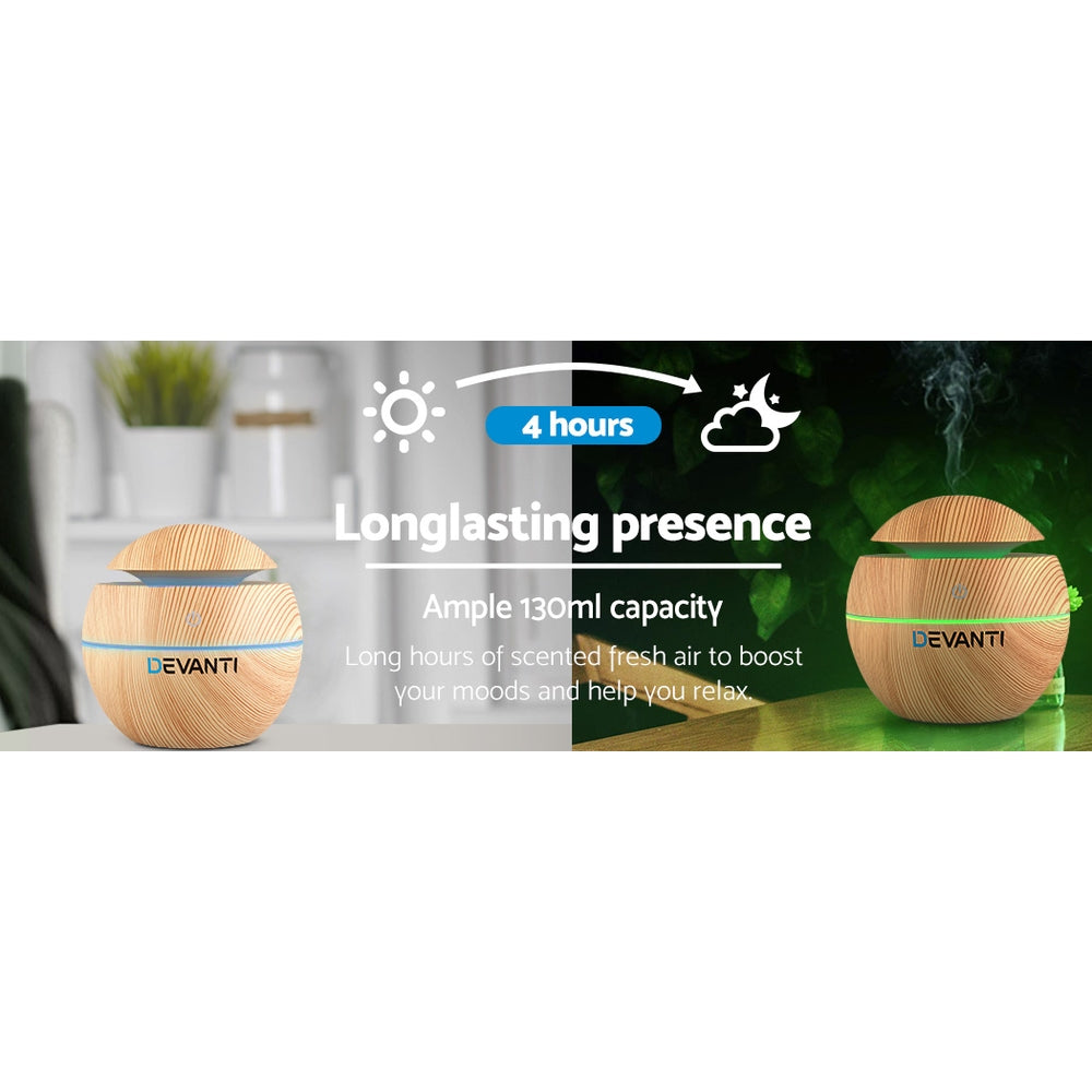 Devanti Aromatherapy Diffuser Aroma Essential Oils Air Humidifier LED Light 130ml - SILBERSHELL