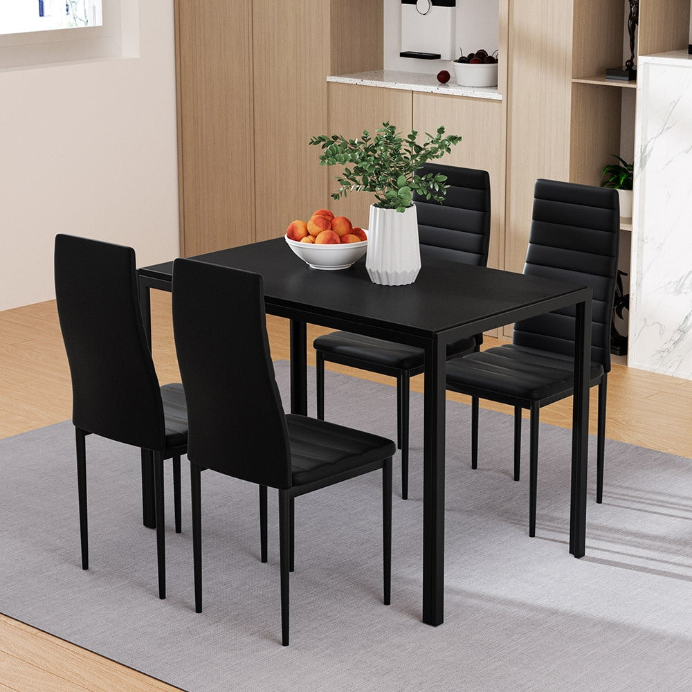 Artiss Dining Chairs and Table Dining Set 4 Chair Set Of 5 Black - SILBERSHELL