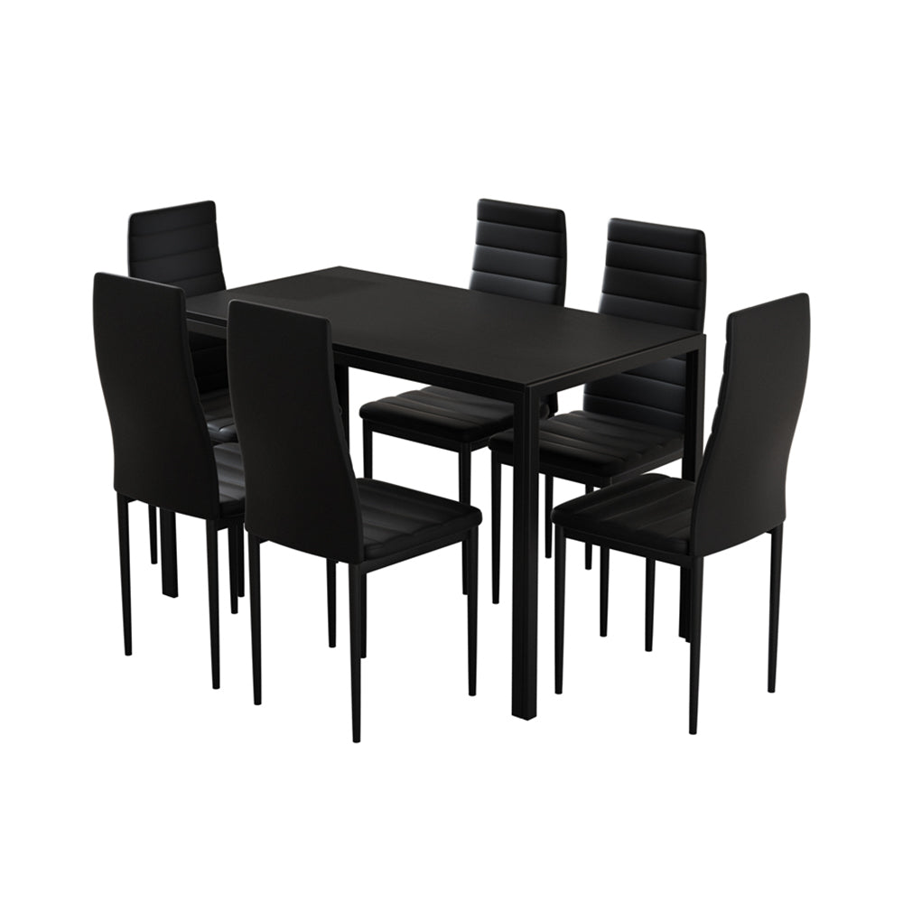 Artiss Dining Chairs and Table Dining Set 6 Chair Set Of 7 Black - SILBERSHELL