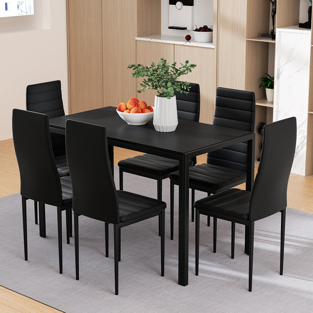 Artiss Dining Chairs and Table Dining Set 6 Chair Set Of 7 Black - SILBERSHELL