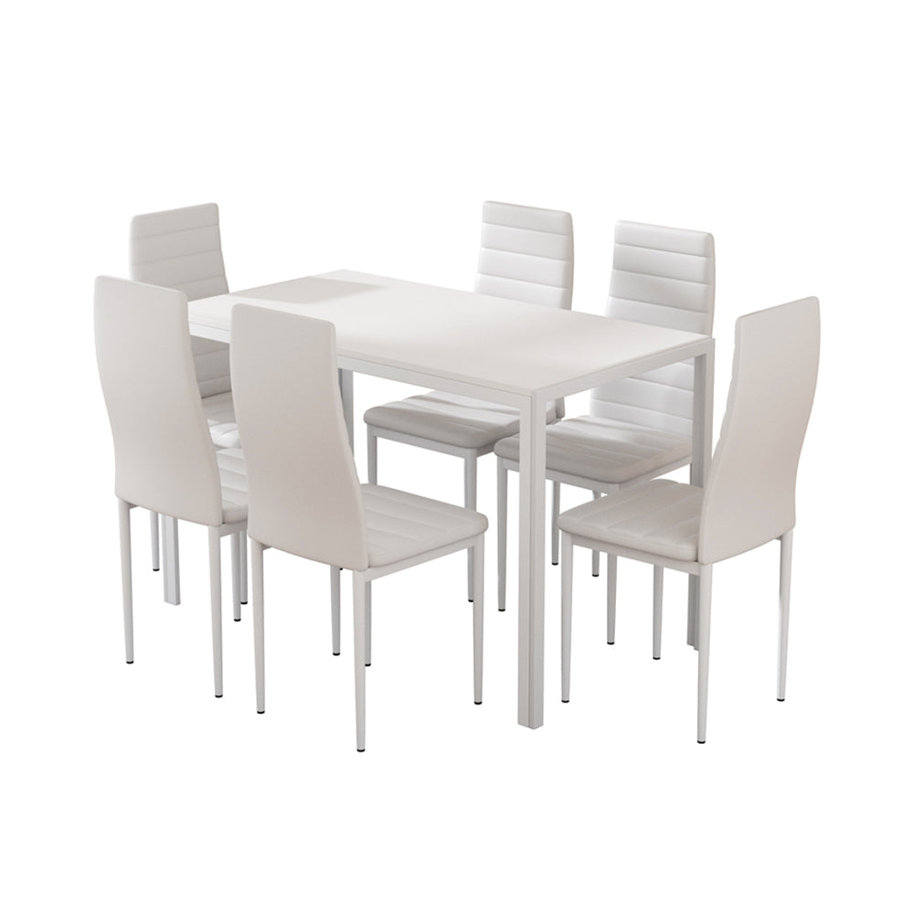 Artiss Dining Chairs and Table Dining Set 6 Chair Set Of 7 White - SILBERSHELL