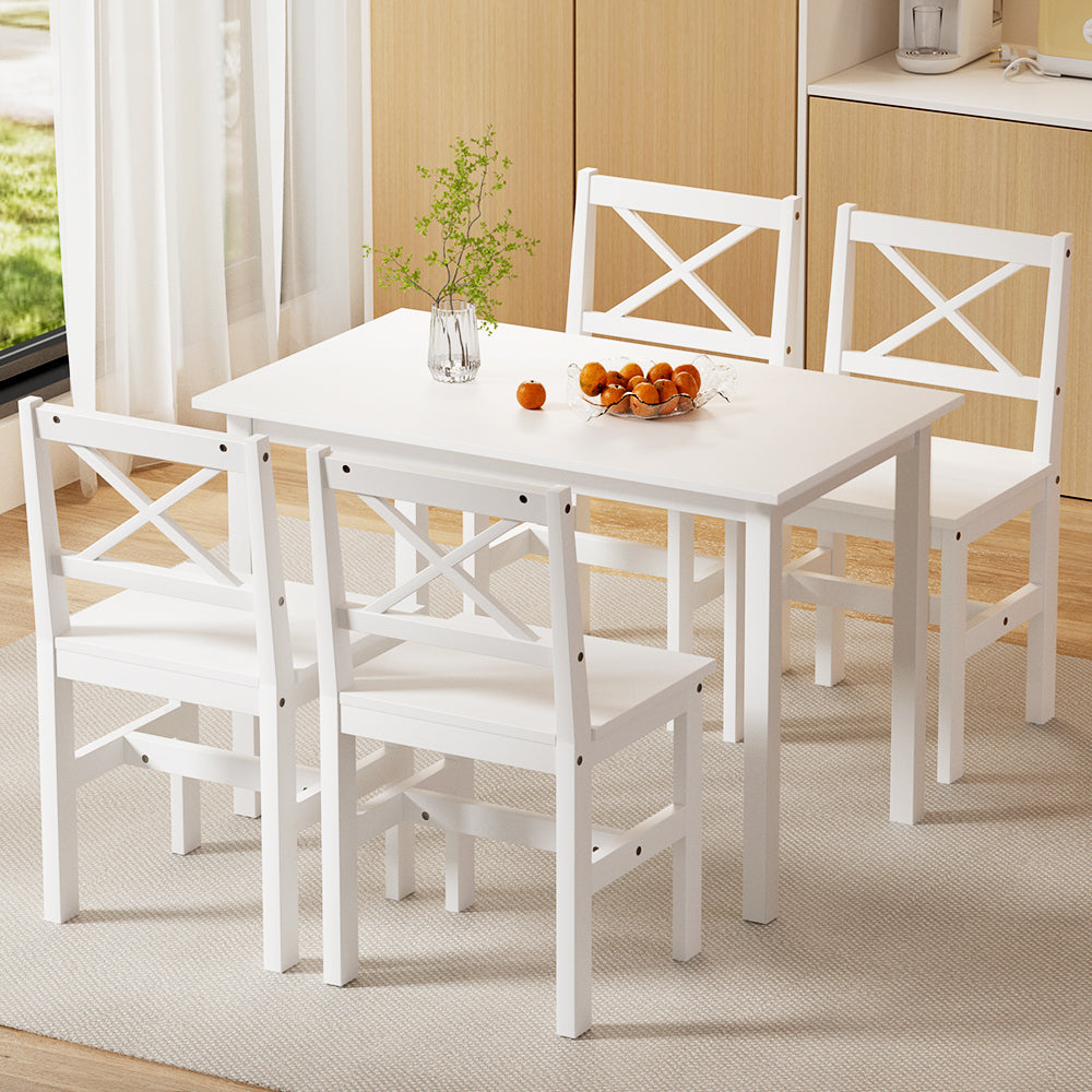 Artiss Dining Chairs and Table Dining Set 4 Cafe Chairs Set Of 5 4 Seater White - SILBERSHELL