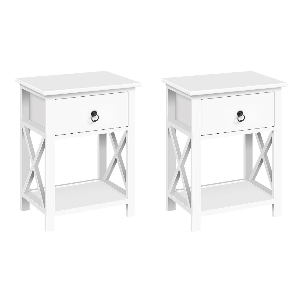 Artiss Set of 2 Bedside Tables Drawers Side Table Nightstand Lamp Chest Unit Cabinet - SILBERSHELL